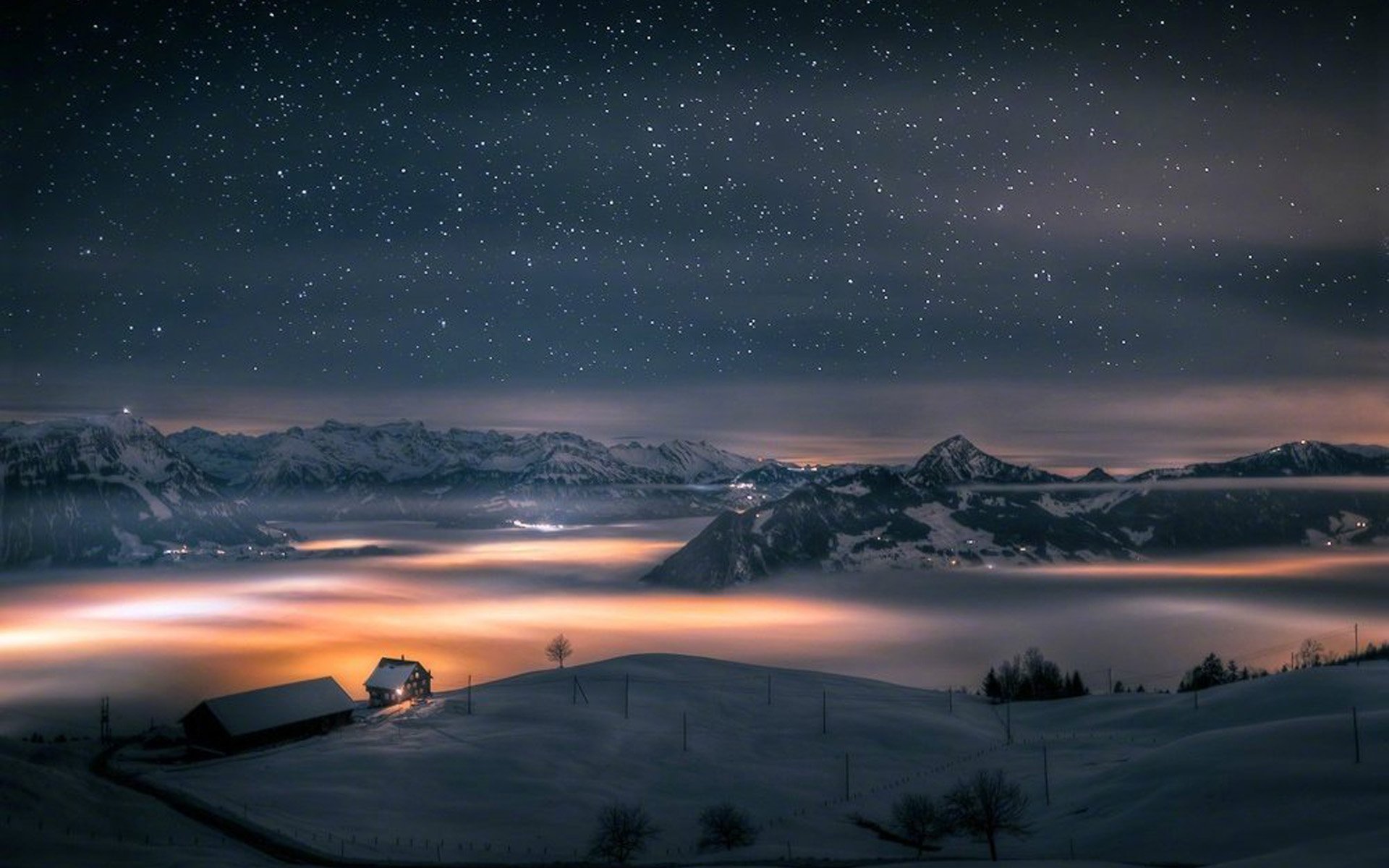 Зима горы ночь