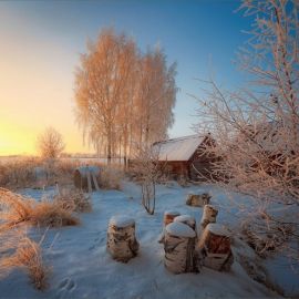 Утро в деревне зима (59 фото)