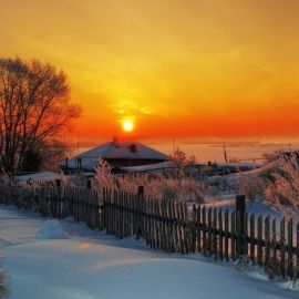 Зима закат деревня (57 фото)