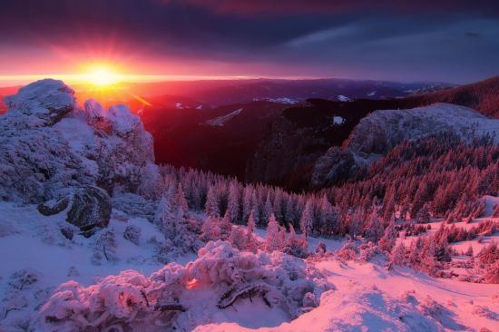 Рассвет в горах зимой (57 фото)