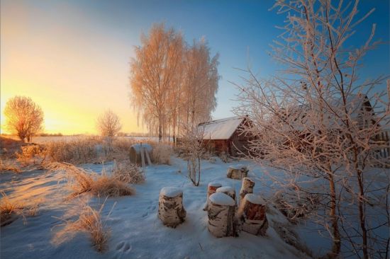 Утро в деревне зима (59 фото)