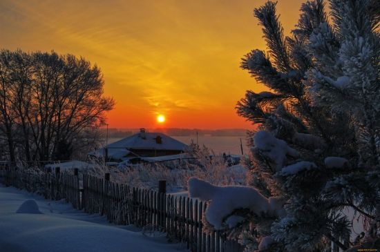 Зима деревня вечер (59 фото)