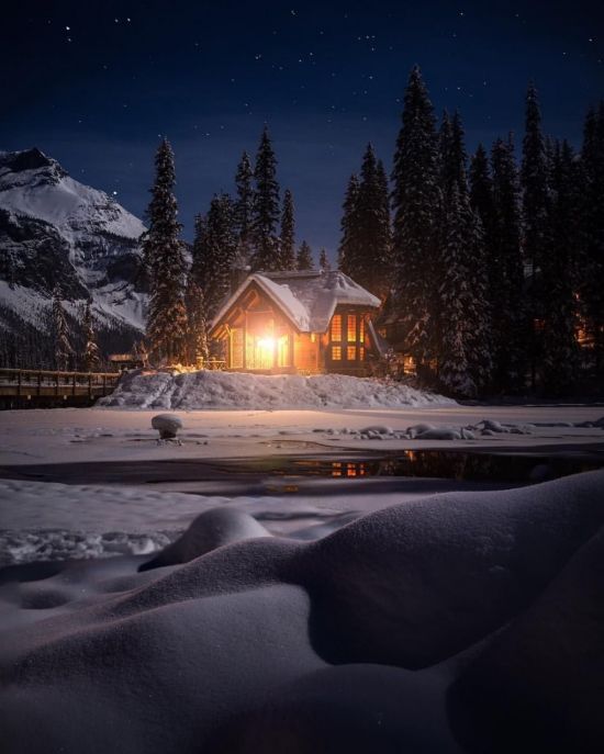 Дом зима ночь (59 фото)
