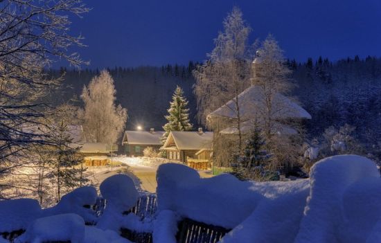 Зимняя ночь в деревне (89 фото)