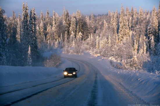 Зимняя дорога из машины (92 фото)