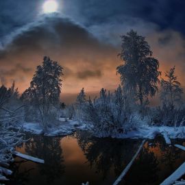 Ночной зимний пейзаж (69 фото)