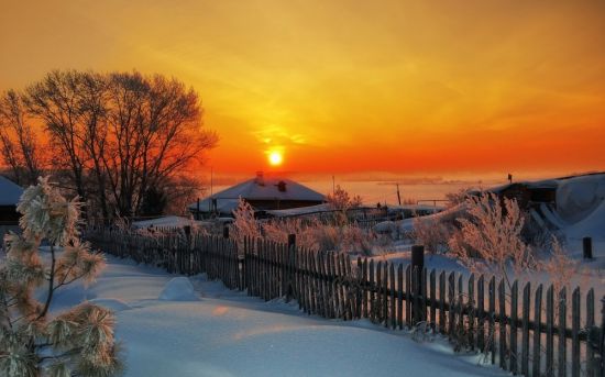 Закат в деревне зимой (57 фото)