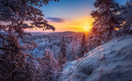 Зимний пейзаж рассвет (56 фото)