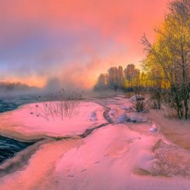 Зимний розовый рассвет (57 фото)