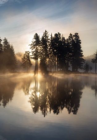 Туманное утро на озере (57 фото)