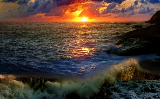 Морской Прибой на закате (54 фото)