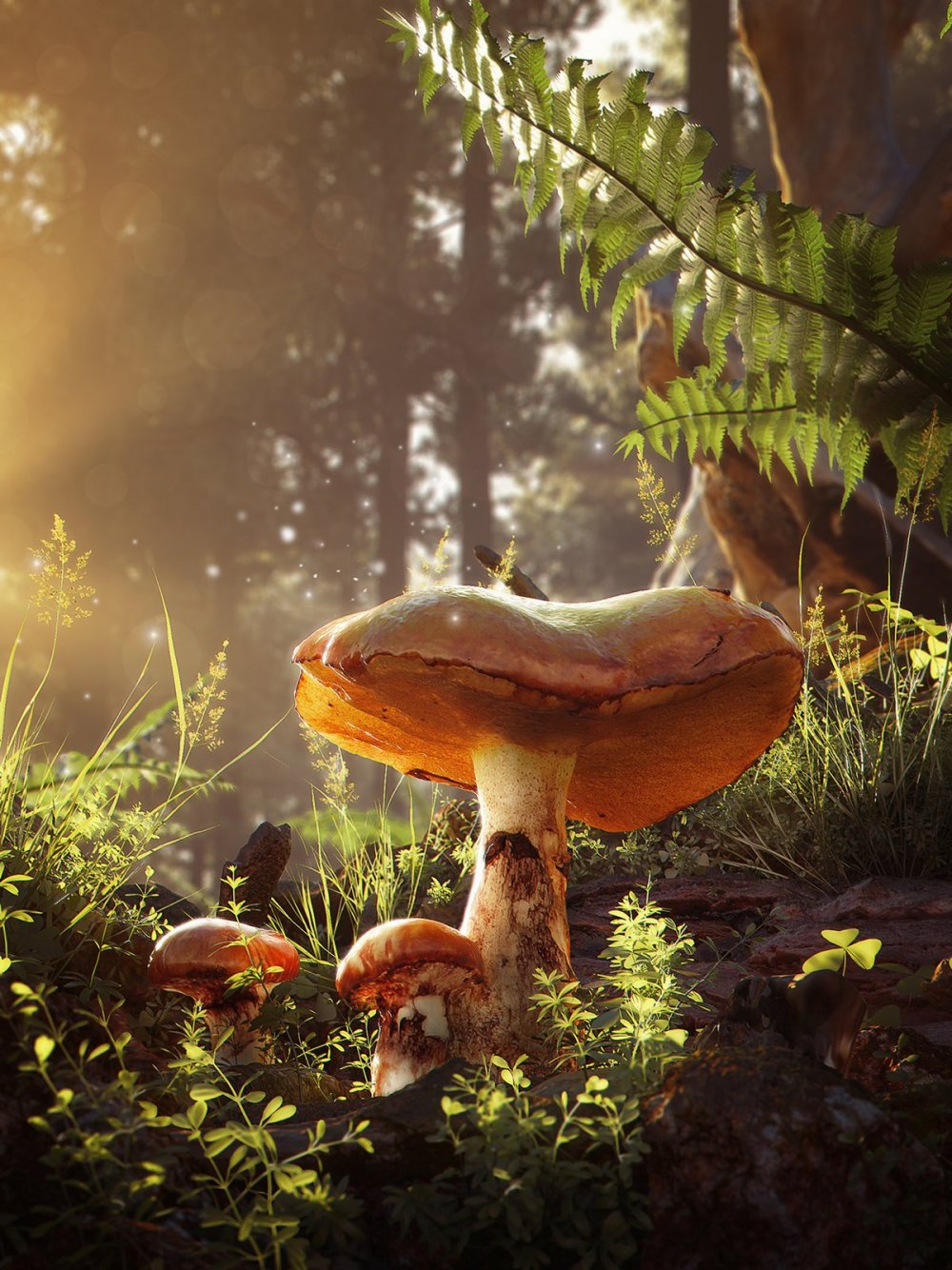 Красивый грибной лес