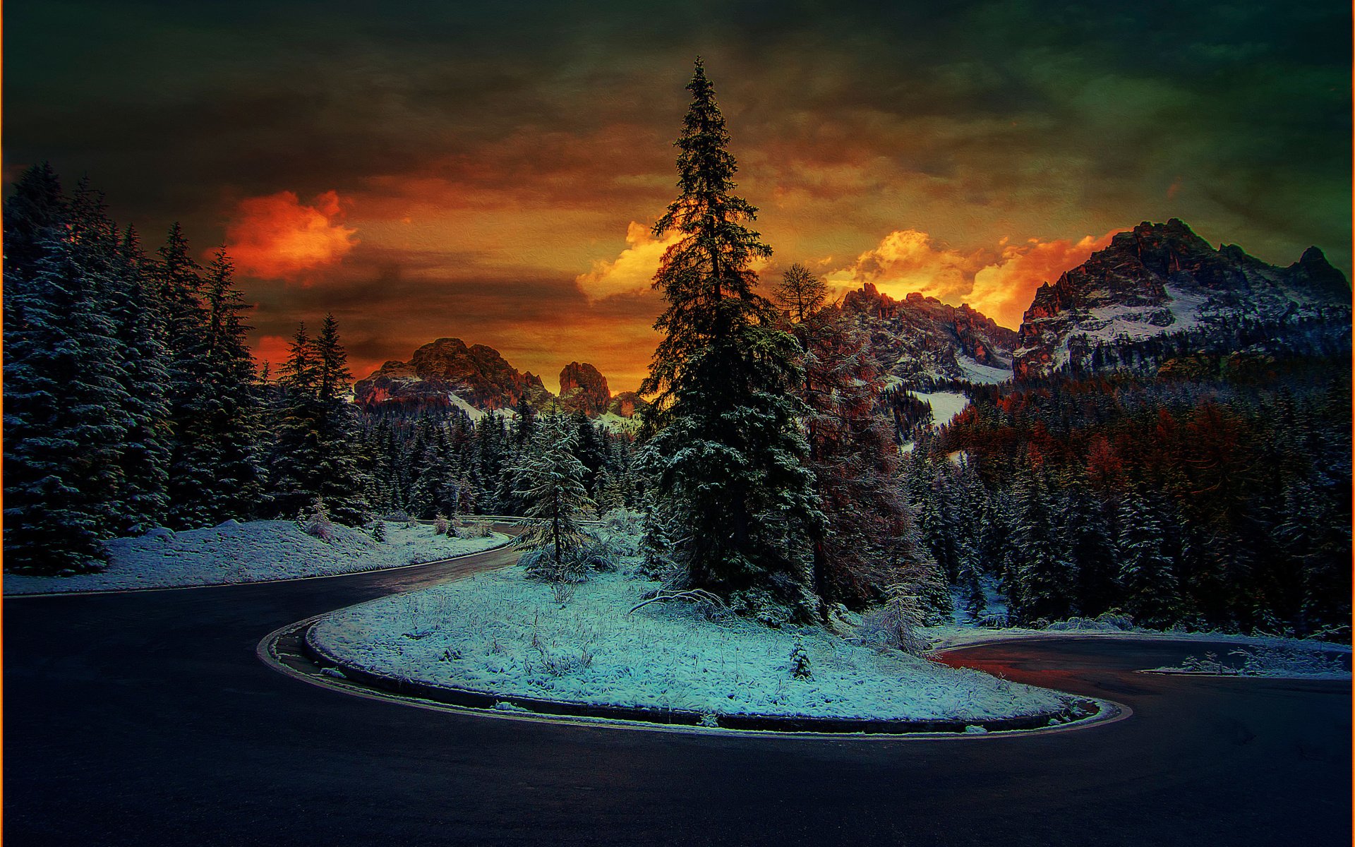 Зима горы дорога