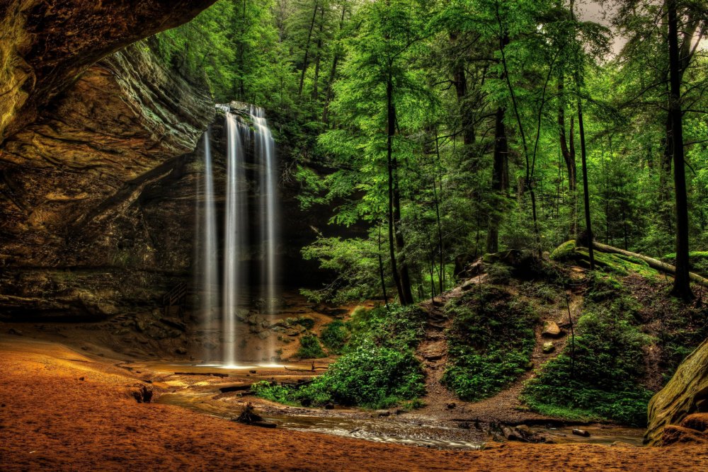 Природа лес водопад
