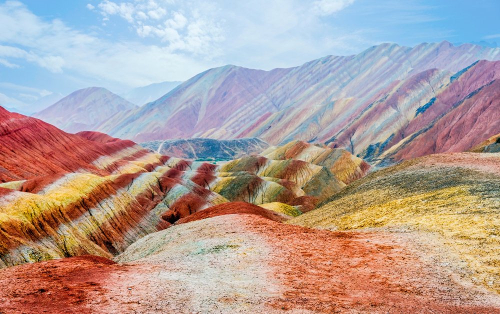 Ганьсу Китай цветные горы