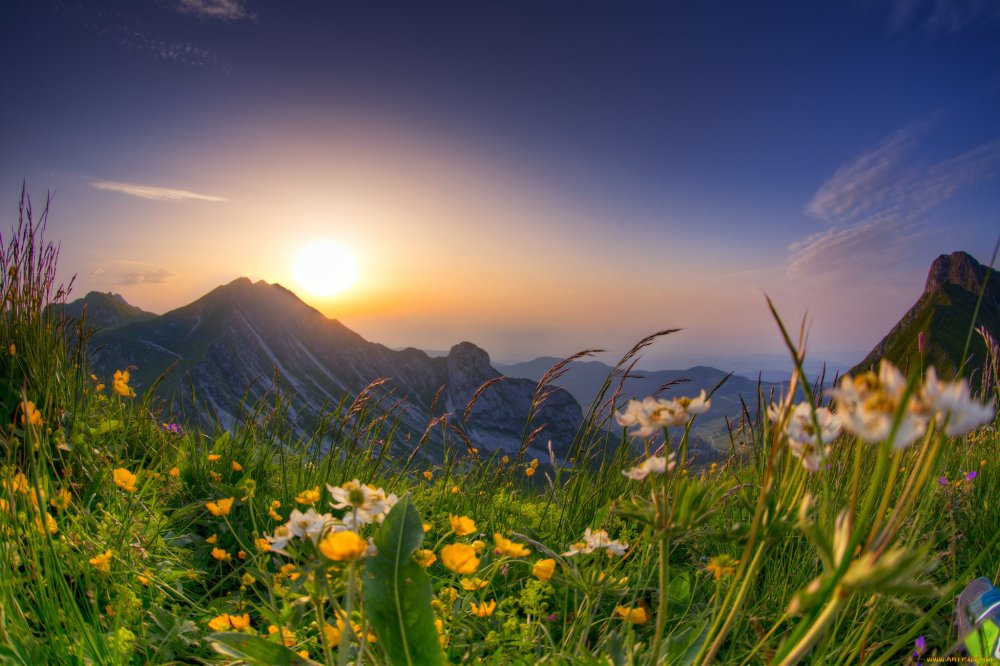 Швейцария Альпийские горы рассвет закат