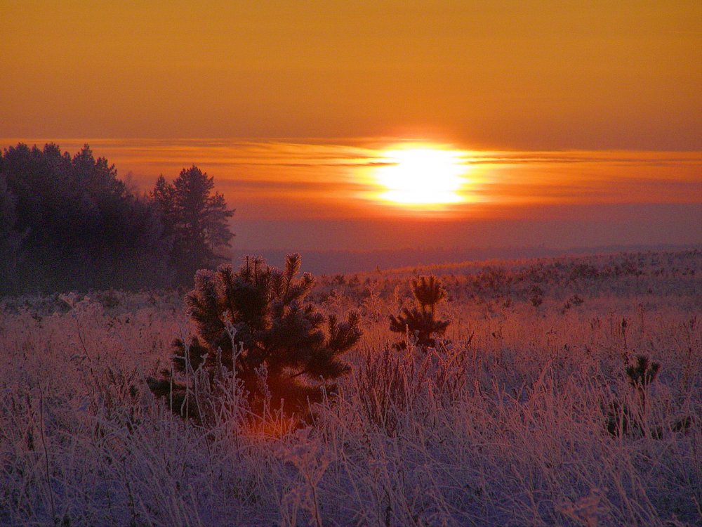 Морозный Восход солнца красный