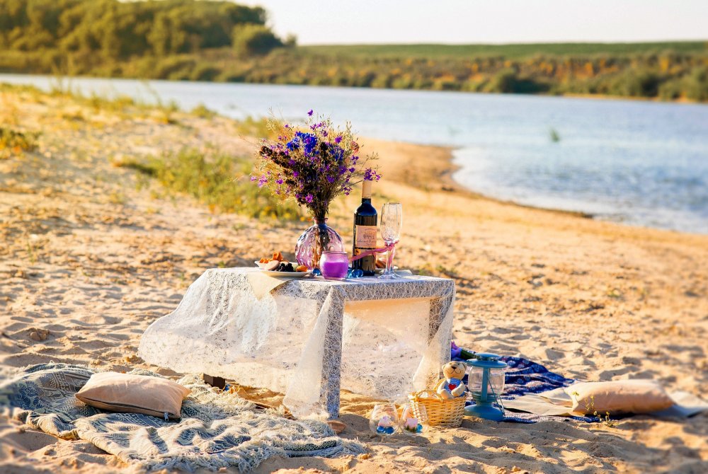 Романтический пикник на берегу реки