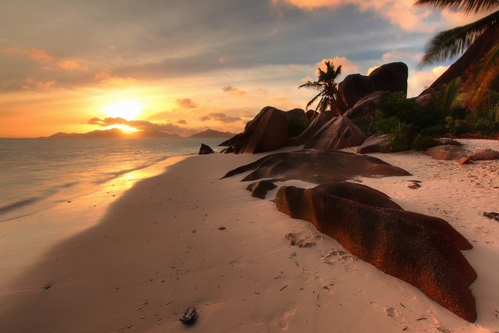 Закат океан пальмы песок