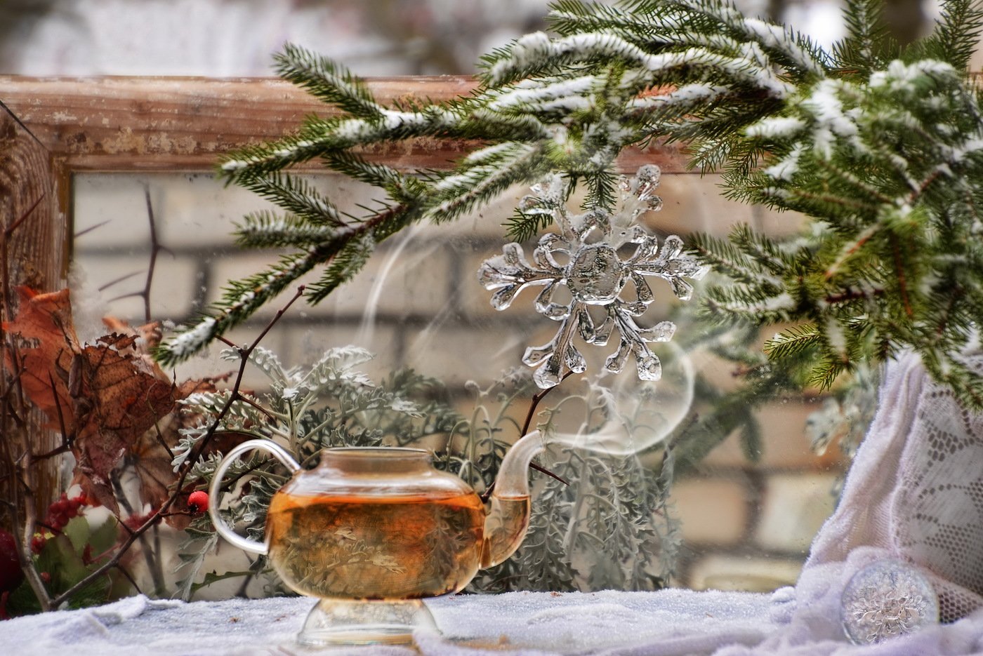 Январский день. Снежное утро. Зимнее настроение. Чай зимний. Новогодний чай.