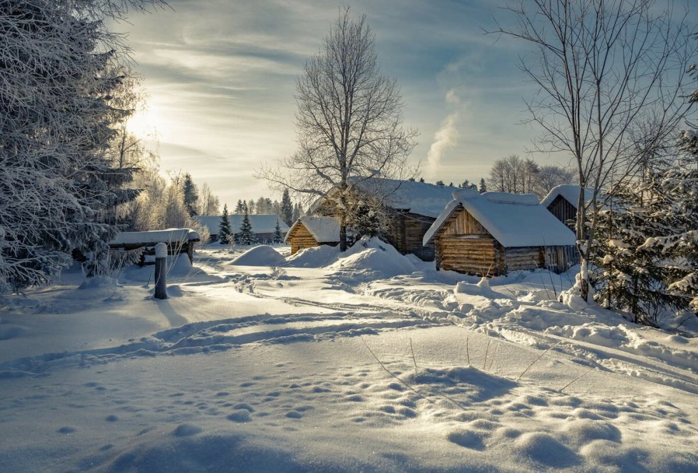 Обои зима в деревне