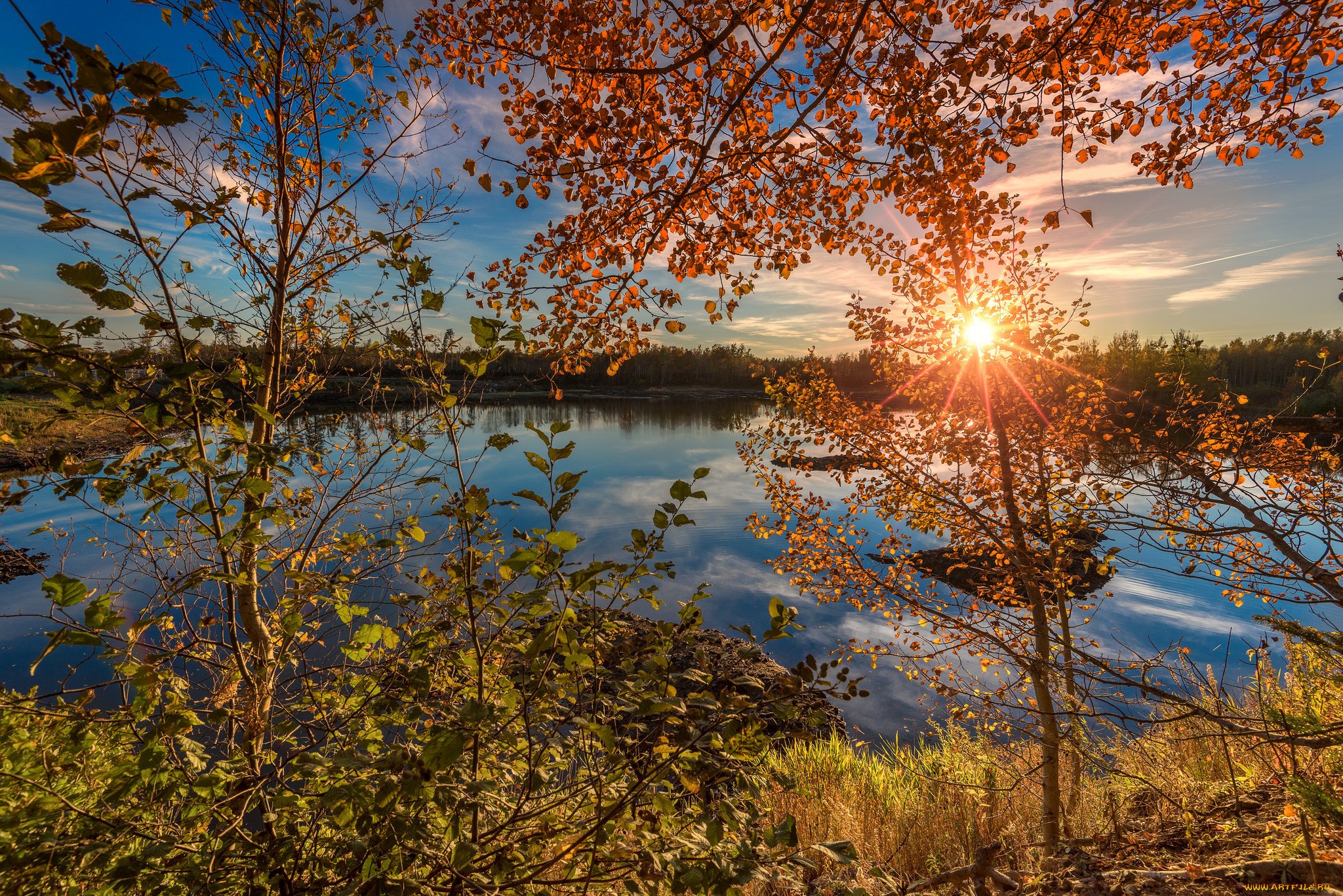 Осень река рассвет