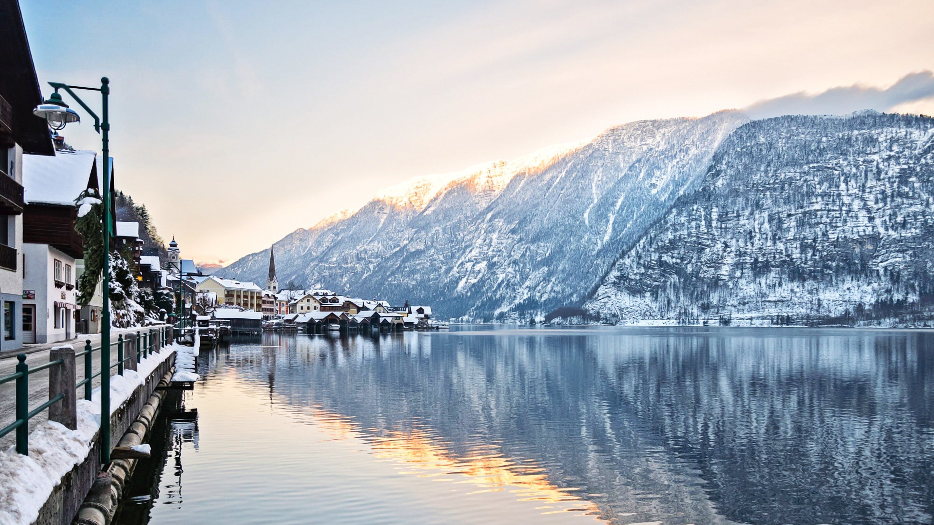 Австрия Халльштатт горы озеро Lake Hallstatt Альпы