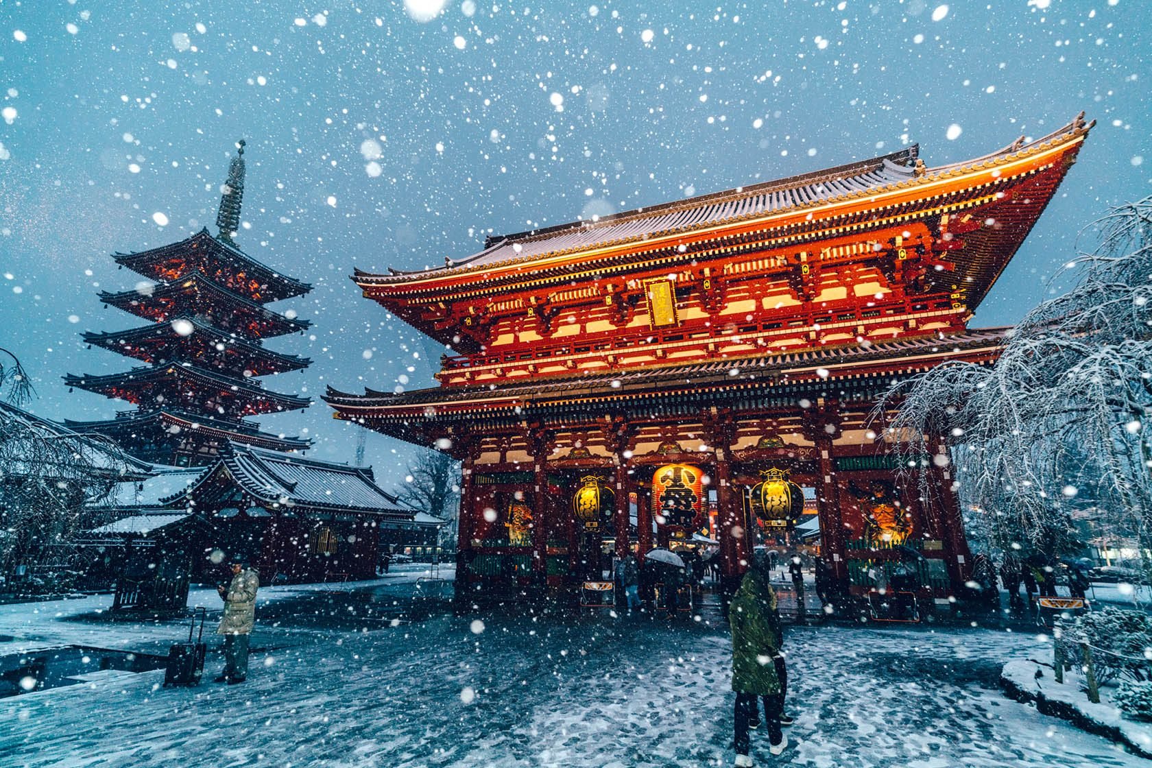 Зима Япония Синтоистский храм