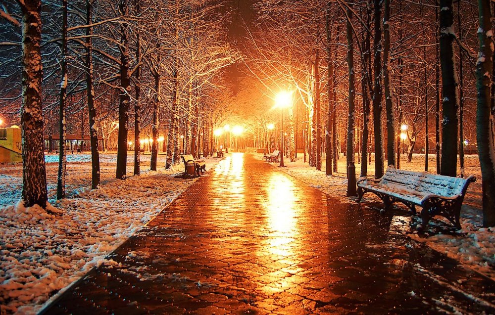 Снег вечером весной. Ранняя зима. Осень в городе. Зима в городе. Зимняя аллея.