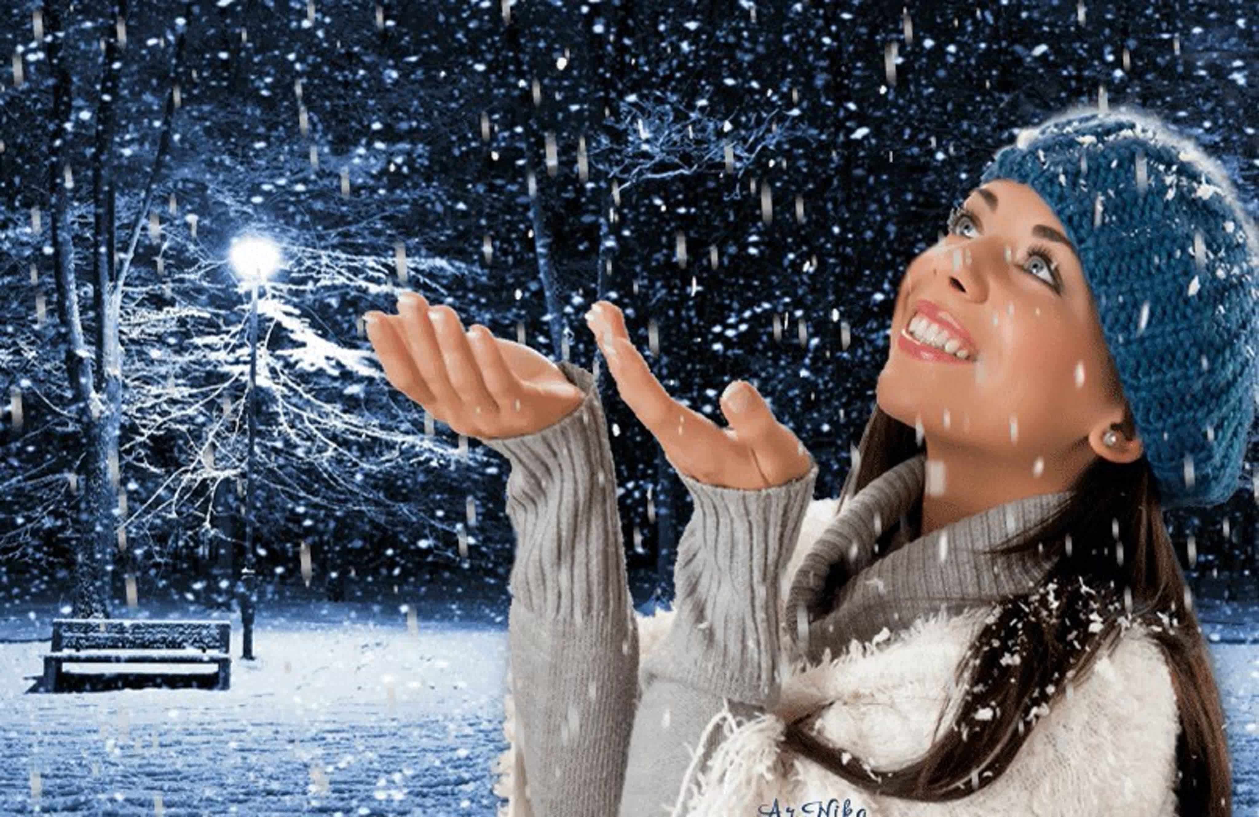 Песни зимний вечер хорош. Снежинки падают. Снег летит. Падающий снег. Девушка, снег кружится.