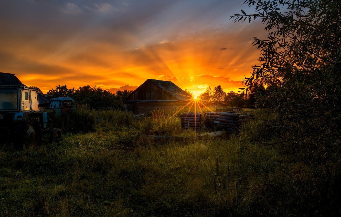 Фото деревни на закате