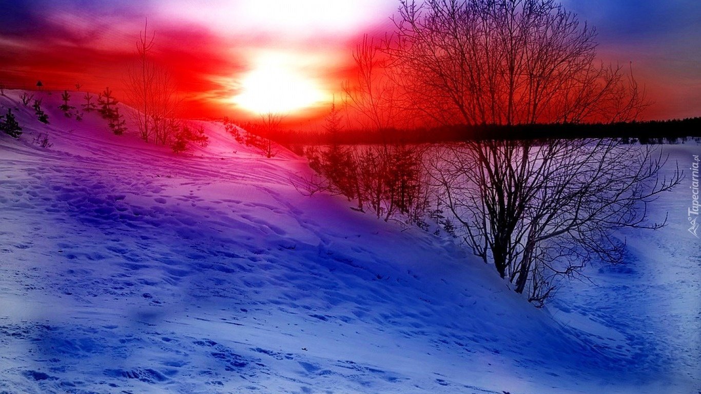Красный закат зимой