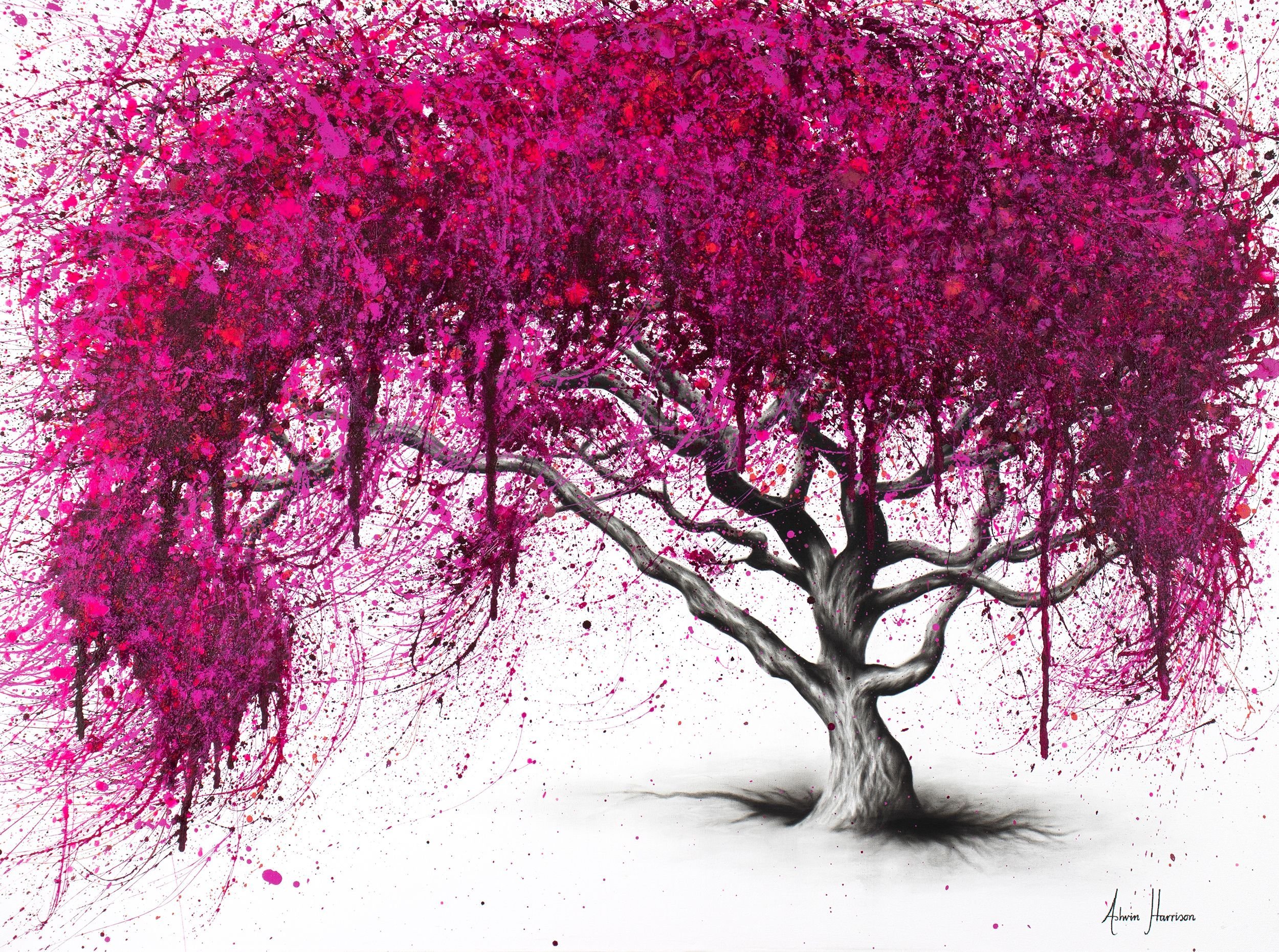 Розовое дерево без листьев. Дерево с розовыми листьями. Картина розовое дерево. Розовое дерево арт. Рисование розовые деревья.
