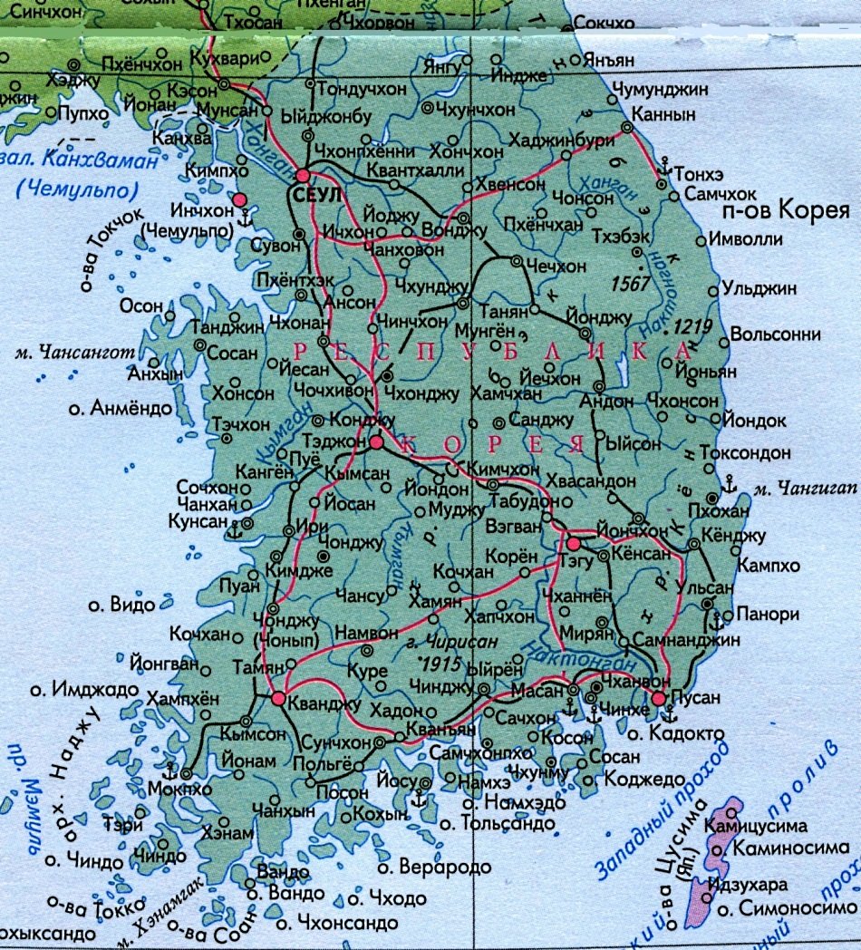 Географическая карта Южной Кореи