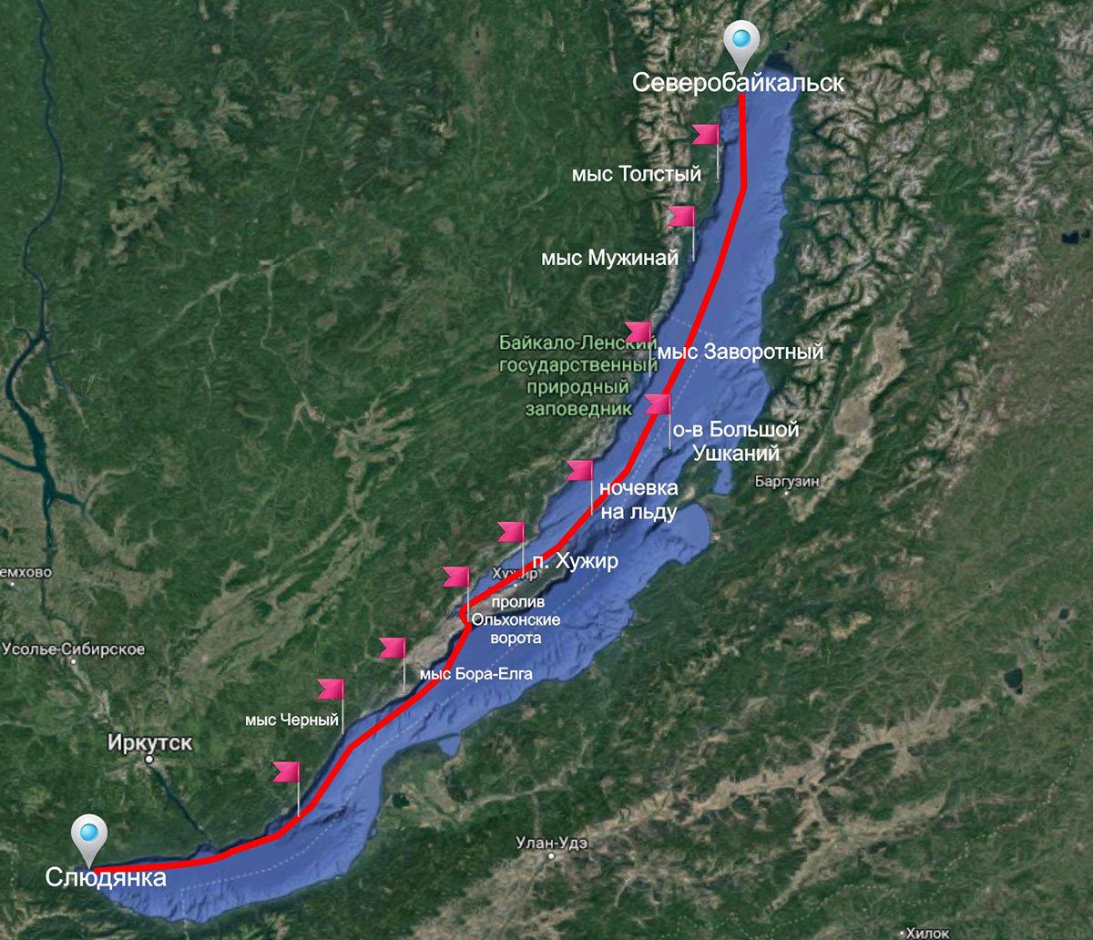 Байкал карта населенных пунктов и значимых мест