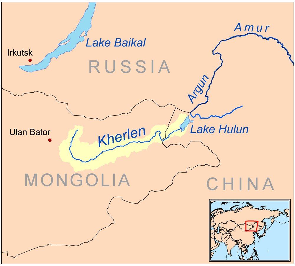 Река Керулен в Монголии на карте