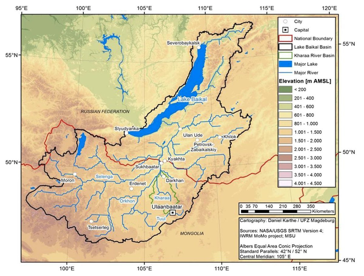 Река Селенга на карте Бурятии