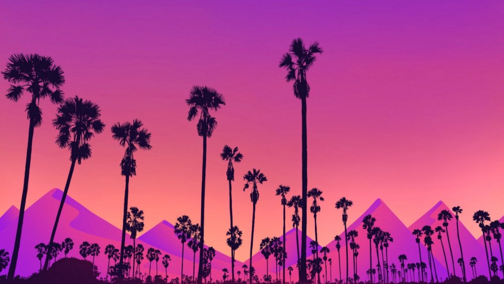 Пальмы на фиолетовом фоне