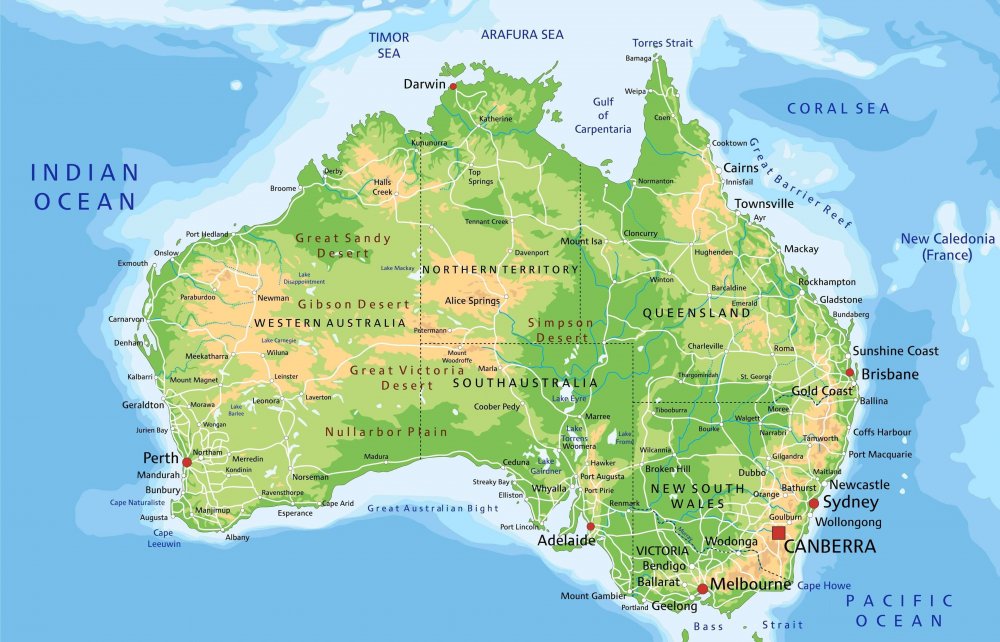 Рельеф Австралии на карте