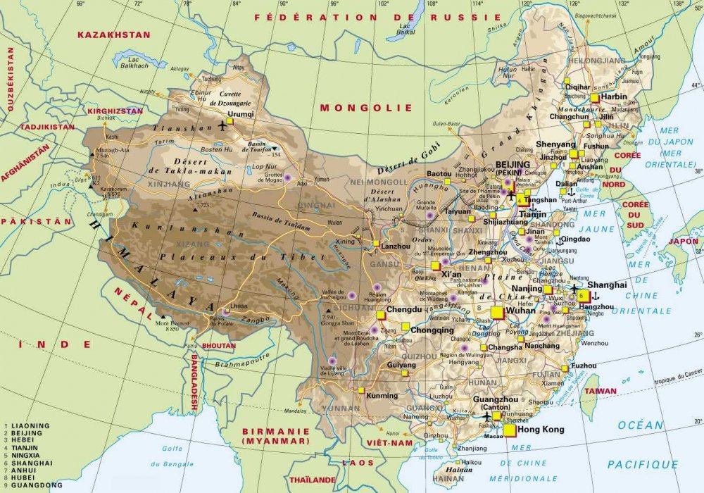 Горы Китая на карте