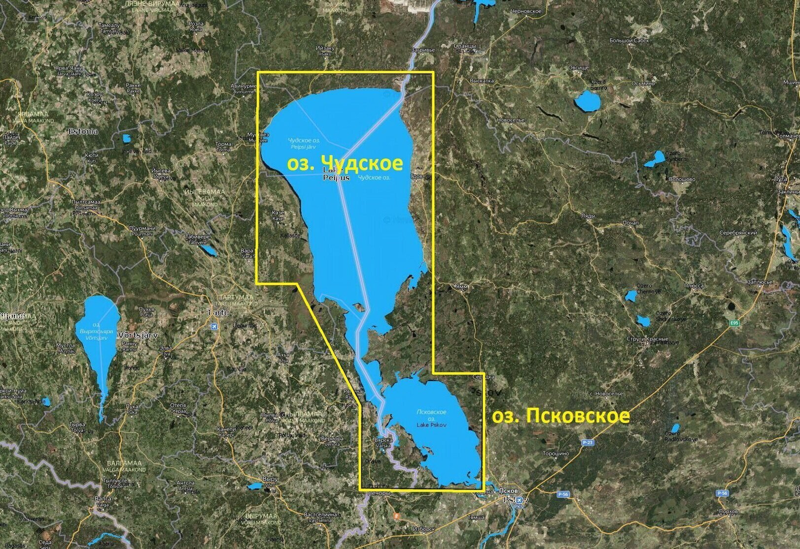 Карта псковского озера подробная