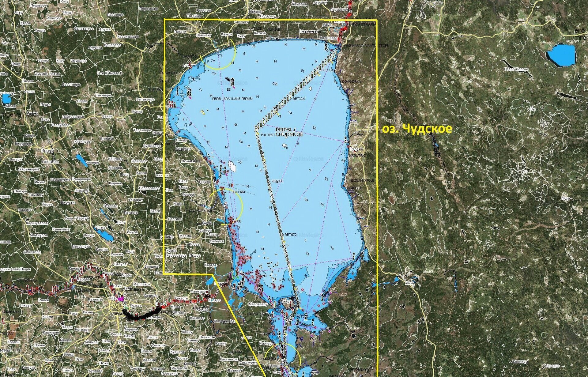 Карта псковского и чудского озера