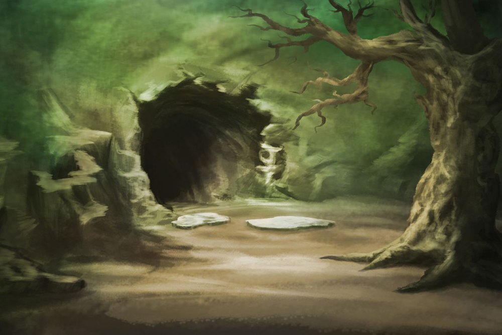 Пещера в лесу арт