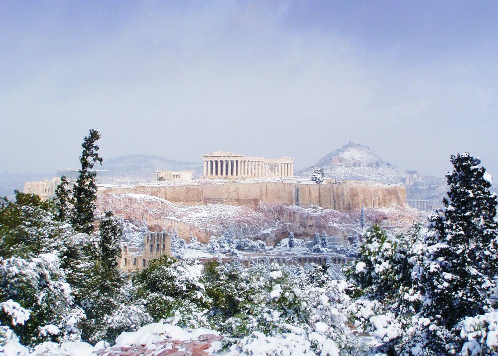 Греция, Афины, Акрополис в снегу