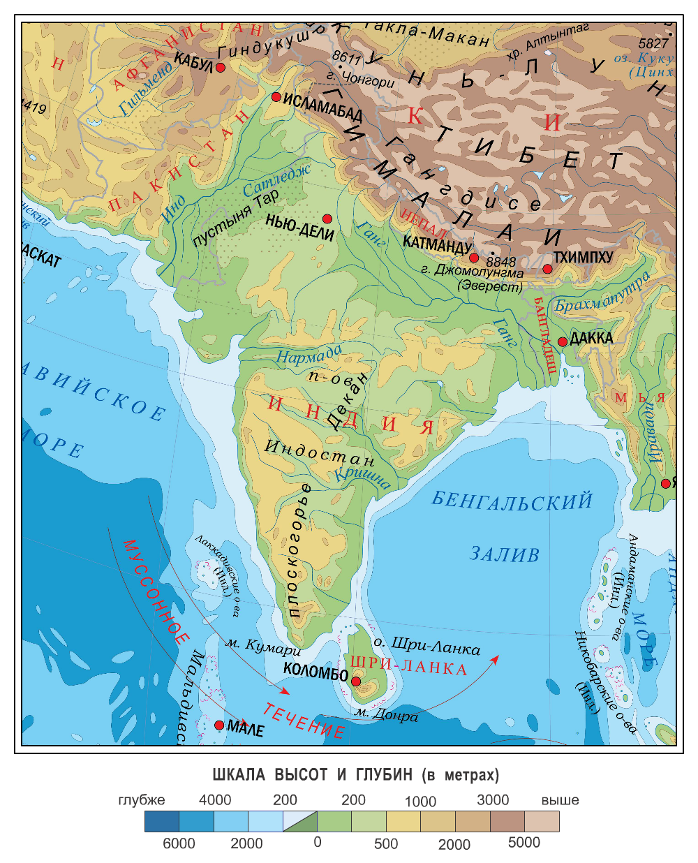 Индо гангская низменность на контурной карте