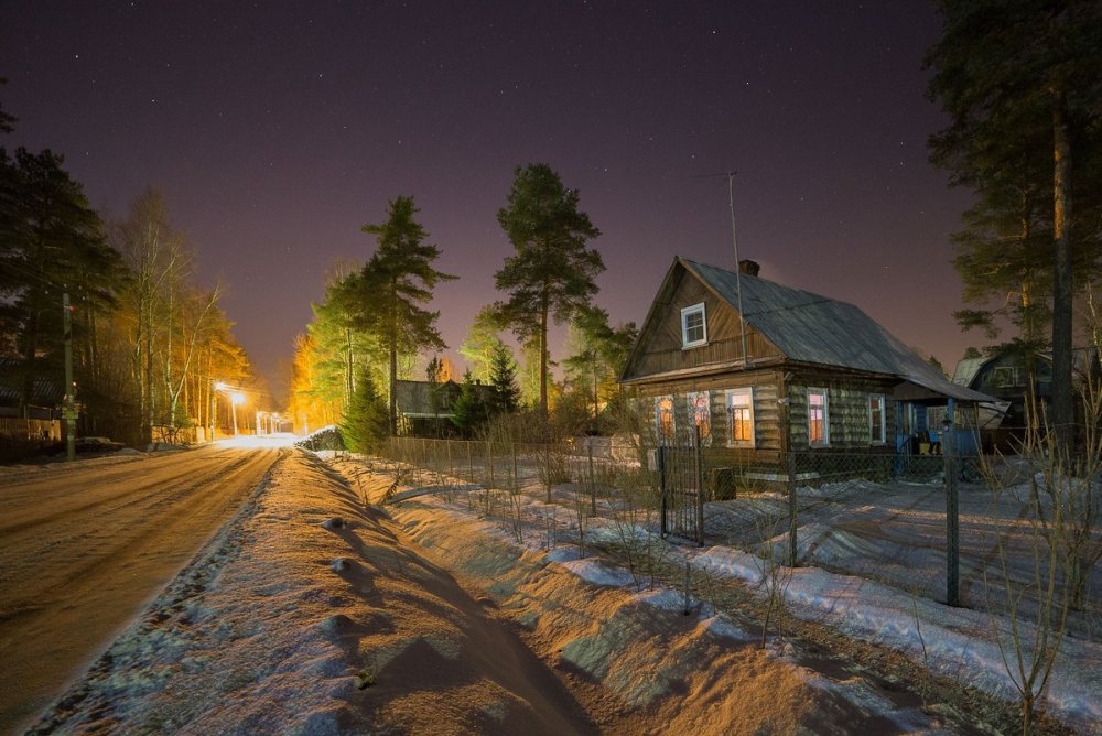 Деревенский домик деревня ночь